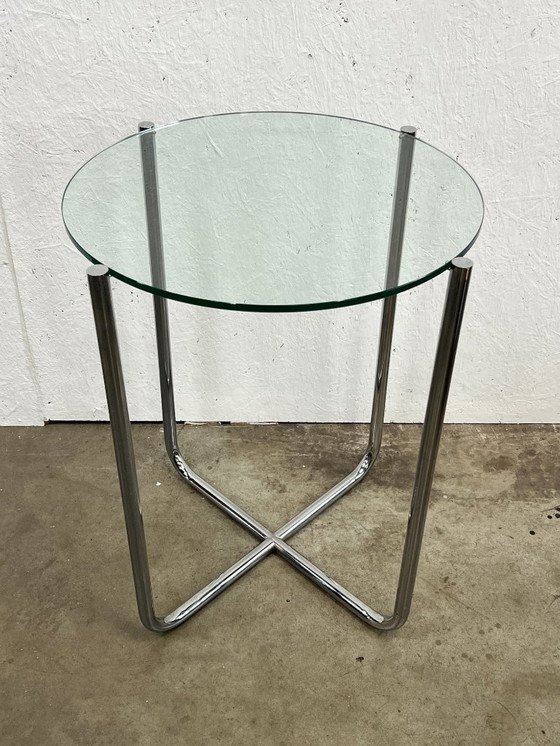 Image 1 of Vintage Bijzettafel, Stalen Buisframe Met Glazen Blad. 1980's