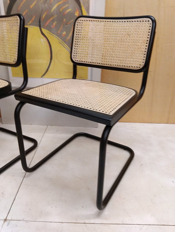 Image 1 of ALIVARMVSEVM 104. SET of 2 CESCA B32 Chairs (NEW) in Black Frame Limited Edition 