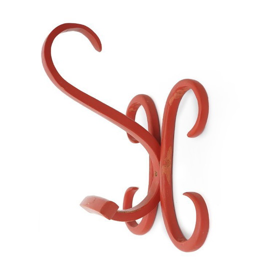 Image 1 of 3 Rote gebogene Kleiderhaken aus Holz, 1960er Jahre