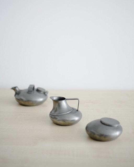 Juego de mesa de té/café Fornasari, fabricado en Italia en la década de 1970, 95 % peltre. – tafelwaar, Metal (photo 2 of 5)