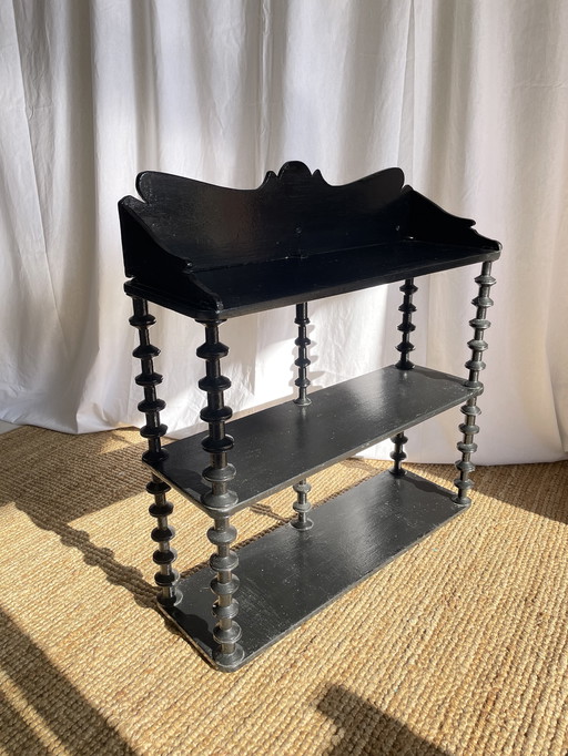 Vintage turned wood folk art spool rack