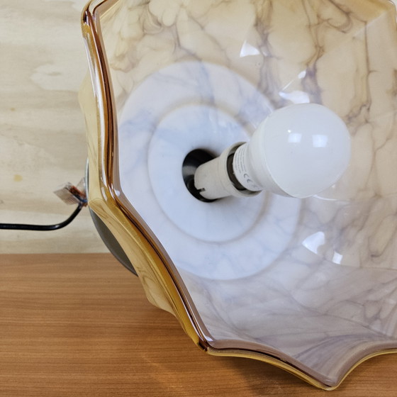 Image 1 of Plafonnier Art Déco ancien en verre marbré (jaune/orange)