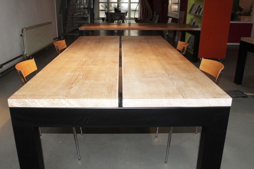 Industrial design dining table / conference table - solid oak - 250 x 120