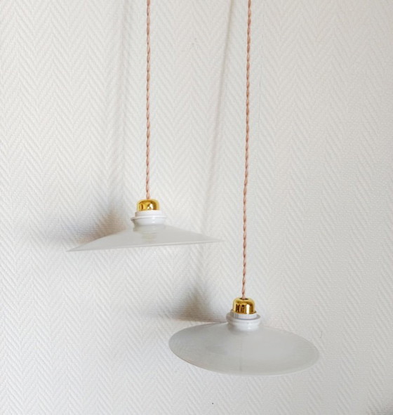 Image 1 of 2x vintage opaline pendant lights