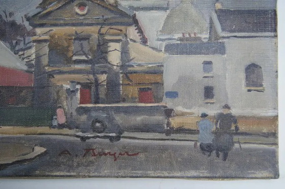 Mitte 20. Jahrhundert "Die Kirche" Impressionistisches Landschaftsölgemälde von Antoine Burger (photo 8 of 11)