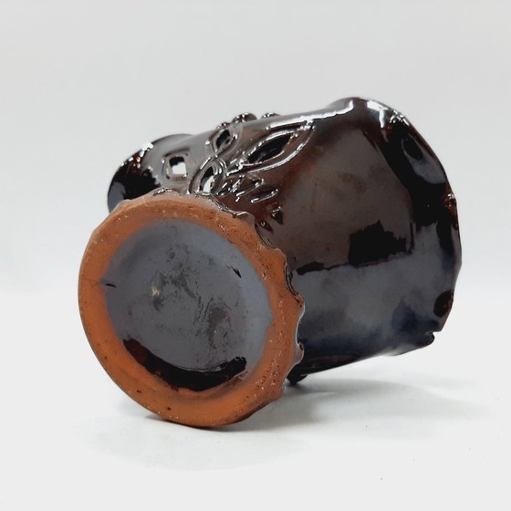 Image 1 of Cestino vintage in ceramica smaltata, marrone