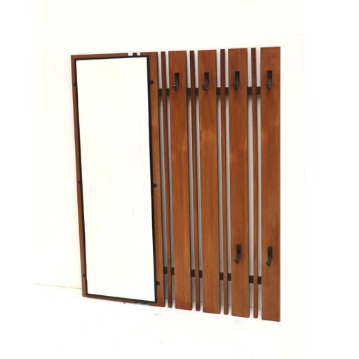Vintage wall coat rack / coat rack with mirror from the 1960s