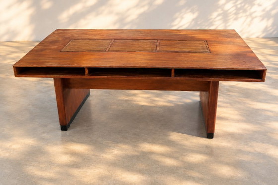 Vintage XL Desk | Clausen & Maerus | Eden | 1960s, Wood, Chrome, Brown (photo 11 of 14)
