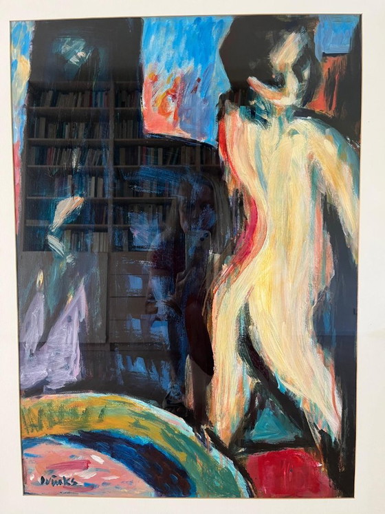Abstract figurative painting – signed Vinks – J. Vinks, Art, Glass, Paper (photo 3 of 5)