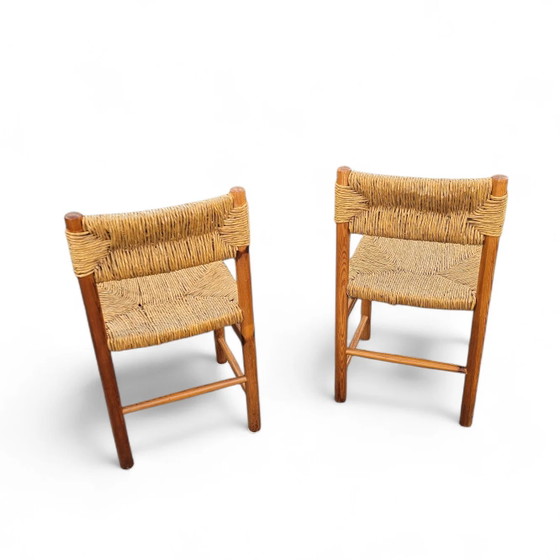 2 x pine wood woven reed dining chairs / France 1950s (photo 23 of 40)