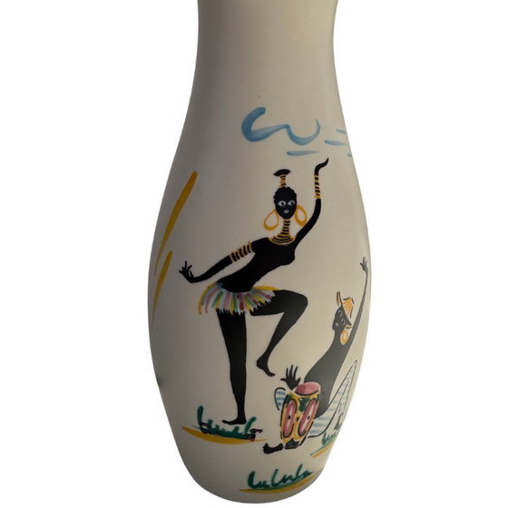 Image 1 of Vase français en céramique - peint à la main - style Vallauris - vers 1950 - 26 cm