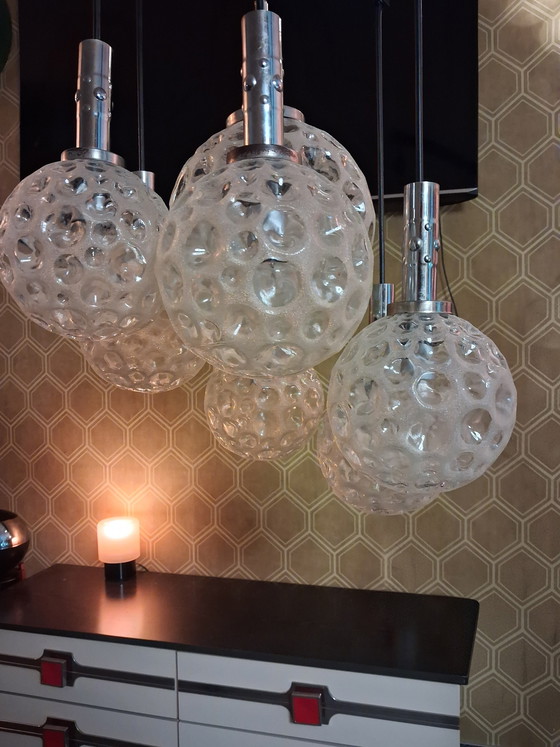 Image 1 of Vintage Cascade space-age pendant 7 XL glass balls 1950