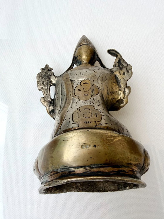 Tsongkhapa Silvered Statue Tibetan Buddhist Lama Engraved Vintage Nepal – Sculpture, Brass (photo 11 of 14)