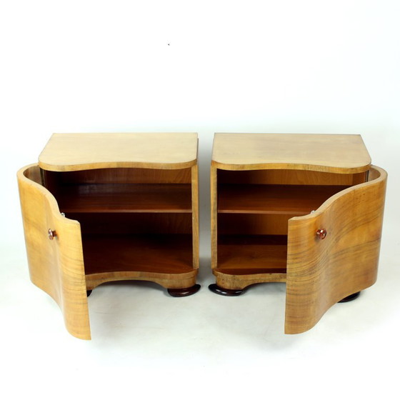 Art Deco Bedside Tables by Jindřich Halabala for UP Závody, 1930s, Nightstands, Wood, Brown (photo 3 of 17)