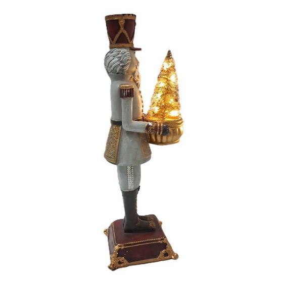 Image 1 of Vintage-geïnspireerd notenkrakerbeeldje met verlichte kerstboom – 31 cm hoog