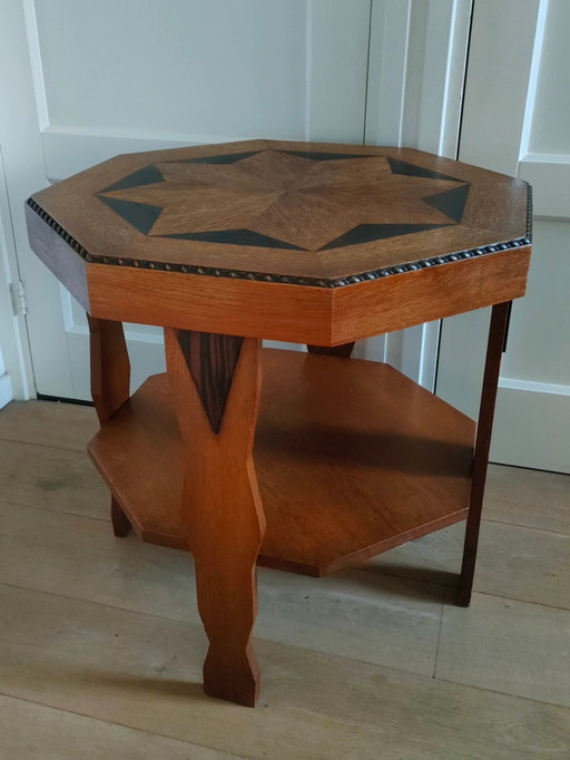 Table d'appoint Art Déco, table basse octogonale, table basse style École d'Amsterdam
