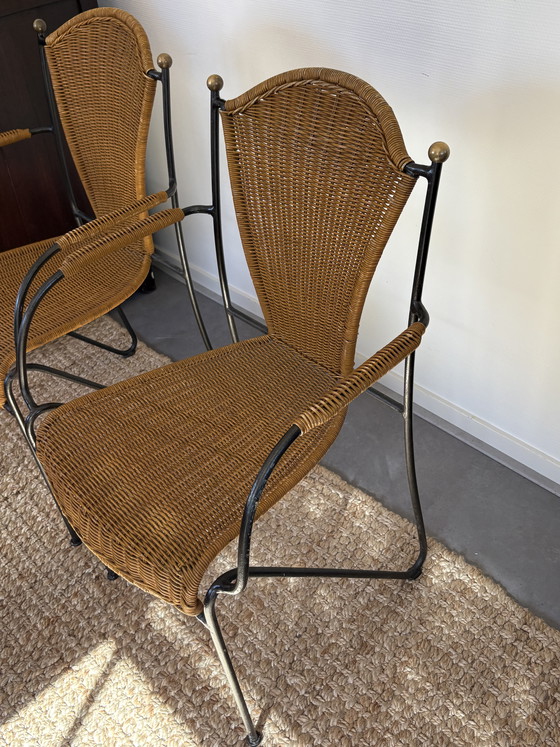 Image 1 of Ensemble de chaises vintage en rotin et fer forgé Frederick Weinberg