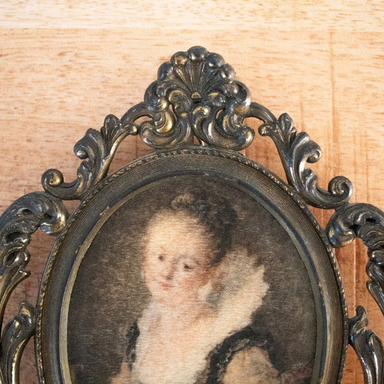 Vintage Brass Italian Oval Frame: With Print of Madame Brillon De Jouy – Decorative Objects (photo 3 of 7)