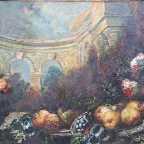 Image 1 of Stilleven, groot olieverfschilderij op doek, Italië, 19e eeuw