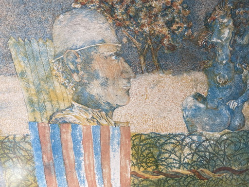 Silkscreen print 'The Watchman' by Peter Gentenaar 1974.