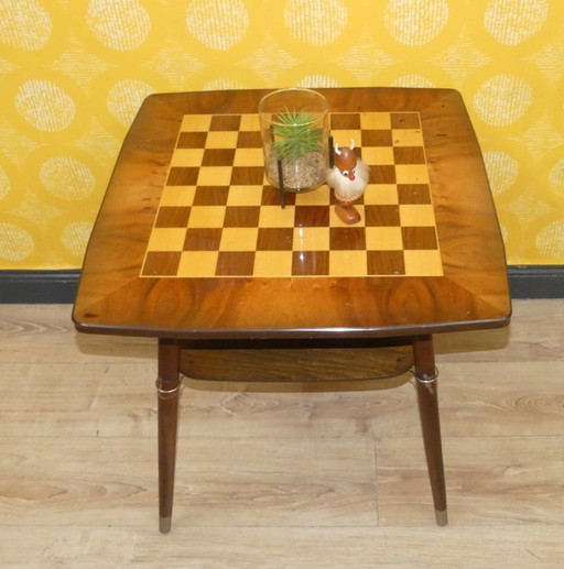 60s chess table coffee table side table with shelf sanding varnish wood chessboard table smoker table retro