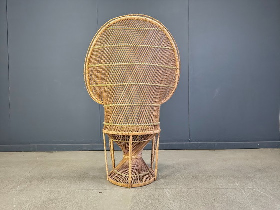 Image 1 of Fauteuil paon vintage en osier, années 1970