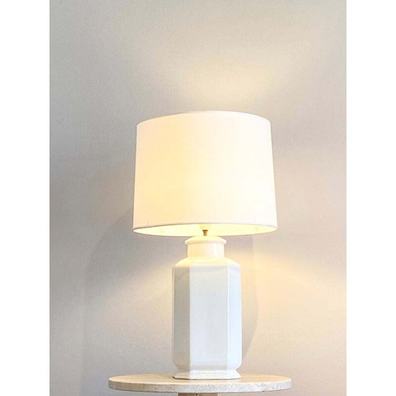 Image 1 of Vintage white lacquered ceramic table lamp, Italy 1970