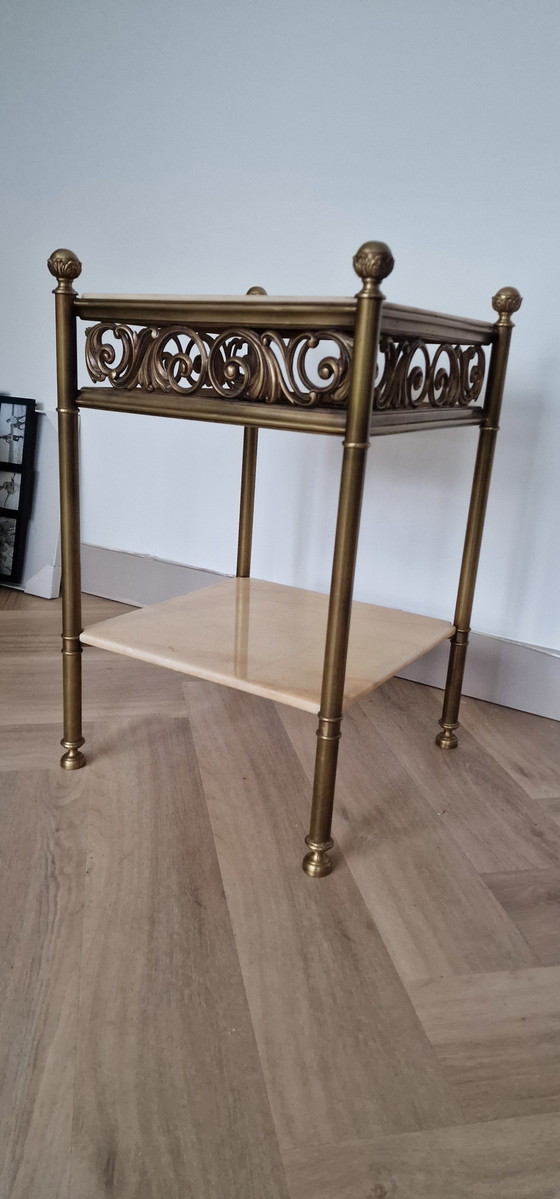 Image 1 of table d'appoint d'angle vintage en marbre onyx