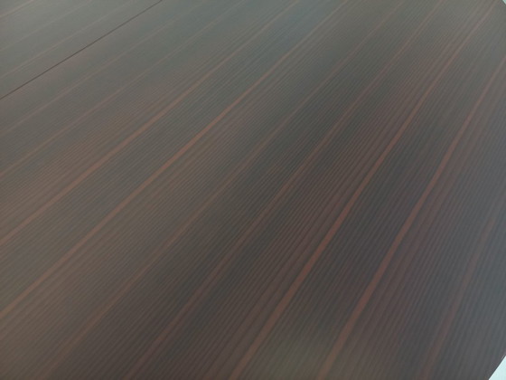 Image 1 of Table ronde de repas vintage en bois d’ébène et métal chromé style Space Age / Diner des années 70 avec rallonge intégrée