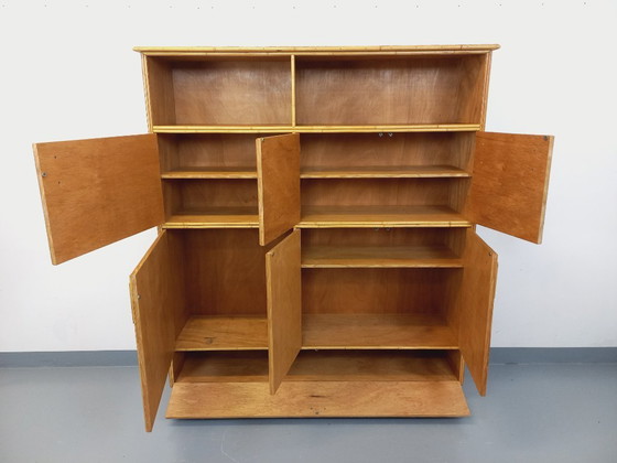 Image 1 of Mobile contenitore vintage in rattan e legno chiaro degli anni '60