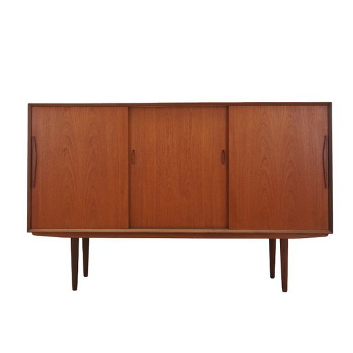 Highboard danois en teck avec meuble bar et portes coulissantes, années 1960