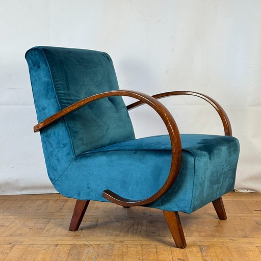 Vollständig restaurierter Jindřich Halabala H-410 Art Deco Sessel aus den 1930er Jahren
