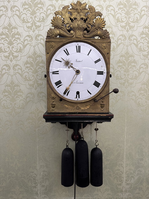 Special 4 Bells Comtoise on Wooden Chair in Hindeloopen Style from About 1800 - 1830.