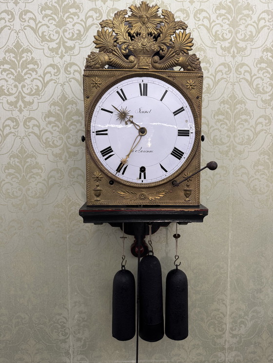 Image 1 of Special 4 Bells Comtoise on Wooden Chair in Hindeloopen Style from About 1800 - 1830.