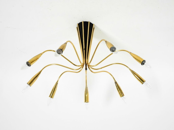 Beautiful Large 9-Arm Mid-Century Modern Brass Sputnik Ceiling Lamp – Chandeliers (photo 5 of 19)