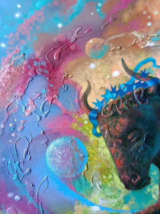 Dipinto a Olio Originale Espressionismo Astratto Astrologia Segno Zodiacale Toro – Dipinti e disegni, Canvas (photo 2 of 7)