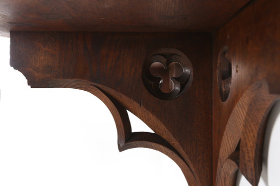 Image 1 of Paar von 2 antiken geschnitzten Eichenwandkonsolen, Frankreich ca. 1850