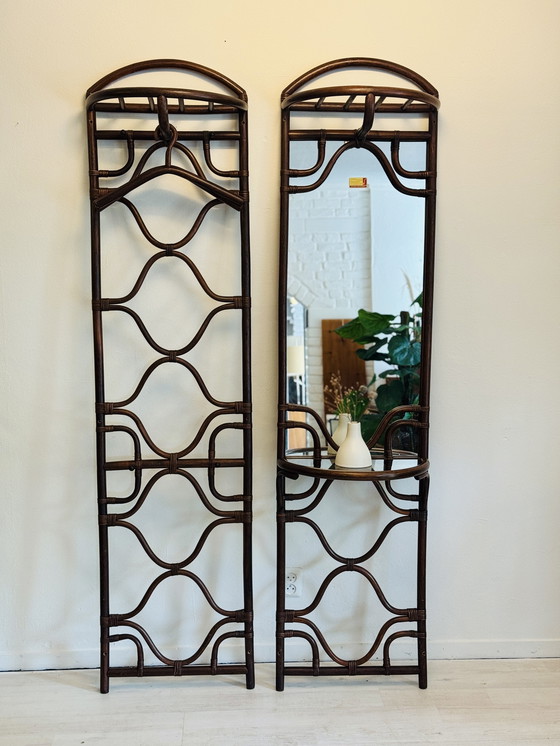 Image 1 of Set di attaccapanni da parete vintage in rattan, anni '70