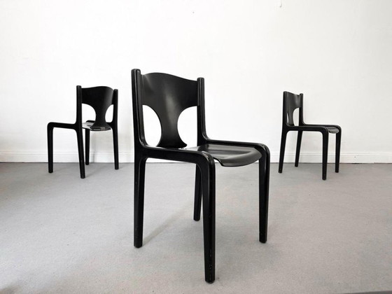 1/4 Augusto Savini Pozzi Chair Black Wood Brass 60s, Dining chairs (photo 2 of 12)