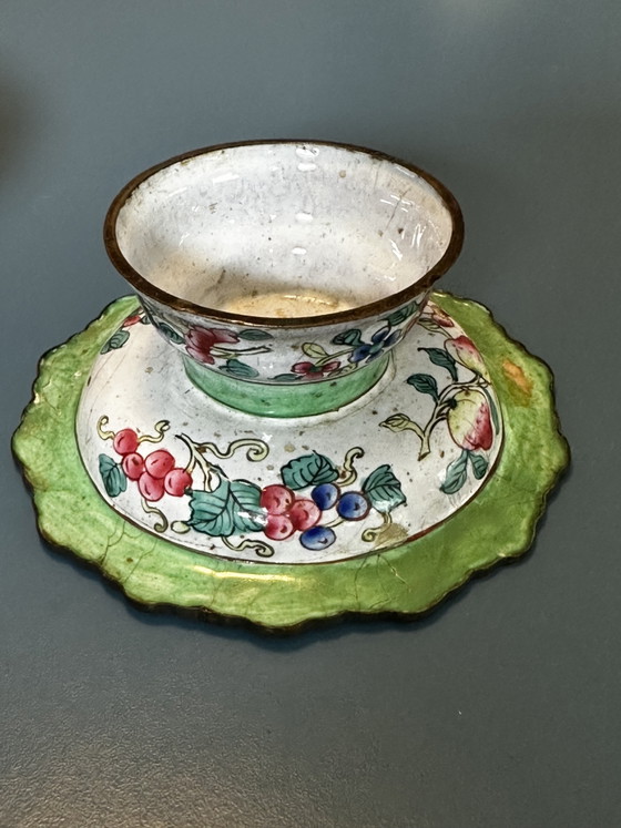 Coppia di Coppe su Piedistallo in Rame Smaltato di Canton – Cina – Fine XVIII Secolo (photo 6 of 14)