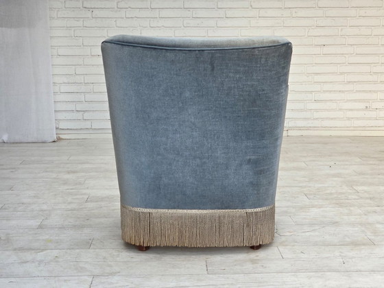 1970s, Danish armchair, furniture velour, beech wood., Velvet, Blue (photo 8 of 17)