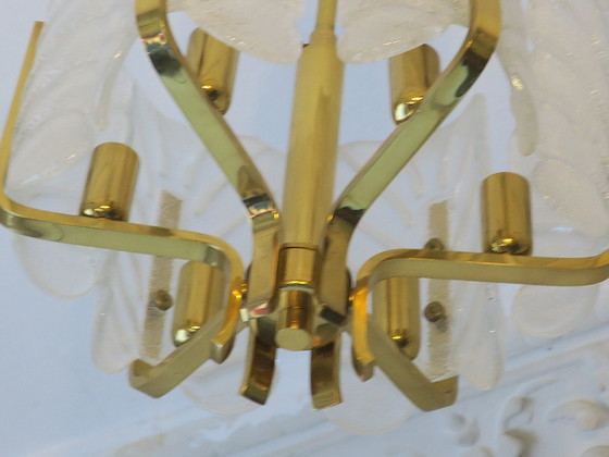 Image 1 of Acanthus Leaf Chandelier in Brass and Glass by Carl Fagerlund for Orrefors, 1960s