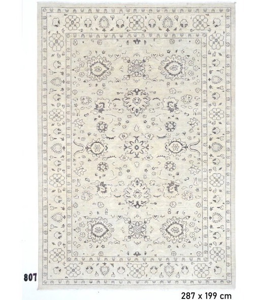 Alfombra Ziegler Beige – 287x199 cm – Alfombra de Lana Anudada a Mano con Patrón Floral Clásico