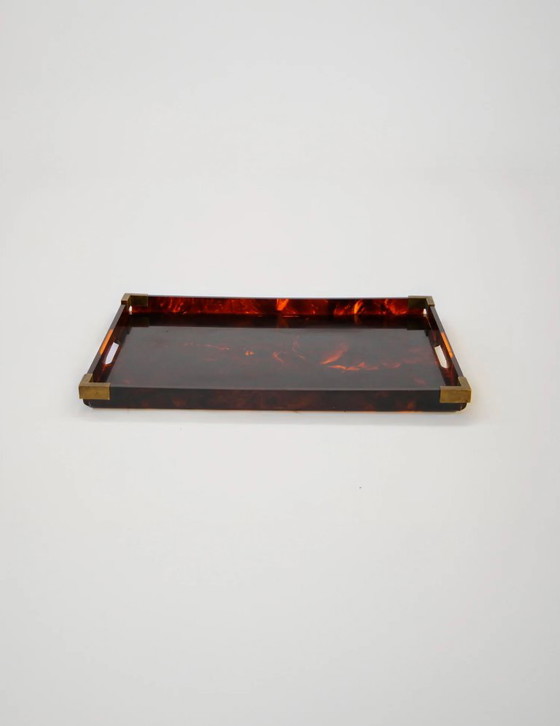 Faux Tortoiseshell and Brass Serving Tray, Italy, 1960s – dior, Table accessories, Plexiglass (photo 5 of 7)