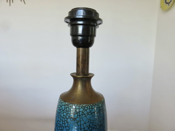 Image 1 of Lamp van blauw en brons craquelékeramiek, Frankrijk