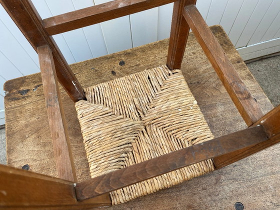 Image 1 of Sgabello rustico anni '50 in legno e paglia