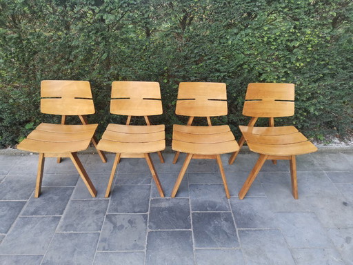 4x chaise en bois de Hans Anliker pour Horgen Glarus