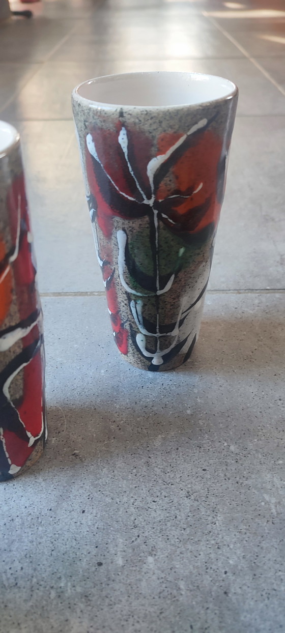 Image 1 of Tazas de cerámica esmaltada con diseño abstracto de los años 60