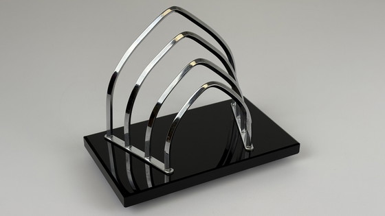 Image 1 of Vintage / antieken brievenstandaard enveloppe houder chroom glas 
