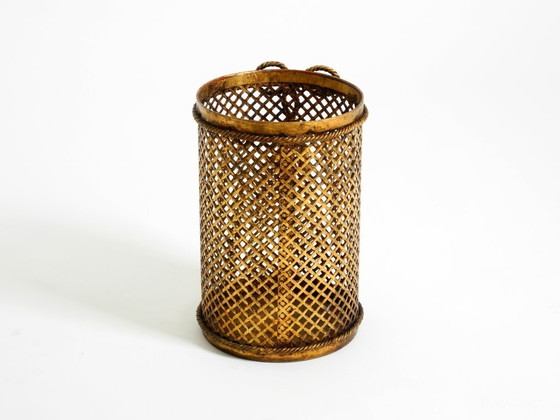 Image 1 of Cestino per la carta straccia in metallo dorato Regency italiano di metà secolo di Li Puma